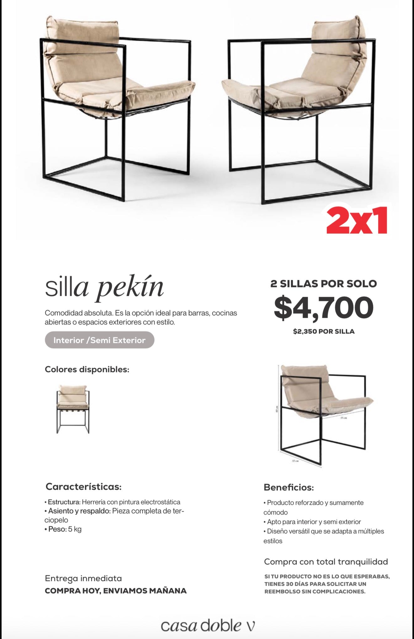 Silla Pekín · Edición Black and Beige (Interior /Semi exterior)